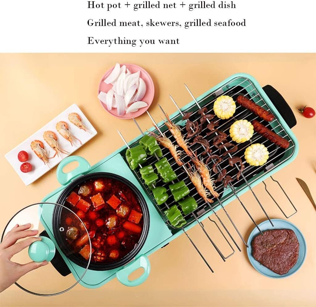 Electric BBQ Grill Indoor Electronic Smokeless Grill Indoor Non Stick Pan Electric Barbecue Grill with Hot Pot 2 In 1 Large Capacity Household Multifunctional Hotpot Grill