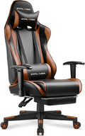 GTPLAYER Gaming Chair with Footrest, Ergonomic Computer Game Desk Chair, Reclining Gaming Chair Seat Height Adjustment, Swivel Rocker with Headrest and Lumbar (Brown)
