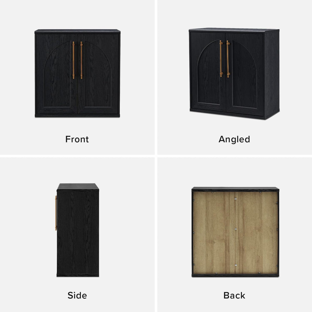 mopio Blake Storage Cabinet, Small Modular Accent Display Sideboard Buffet Cabinet with Storage, Media Console Credenza, for Living Room, Kitchen Coffee Bar Pantry (Black Oak Arched, Single)
