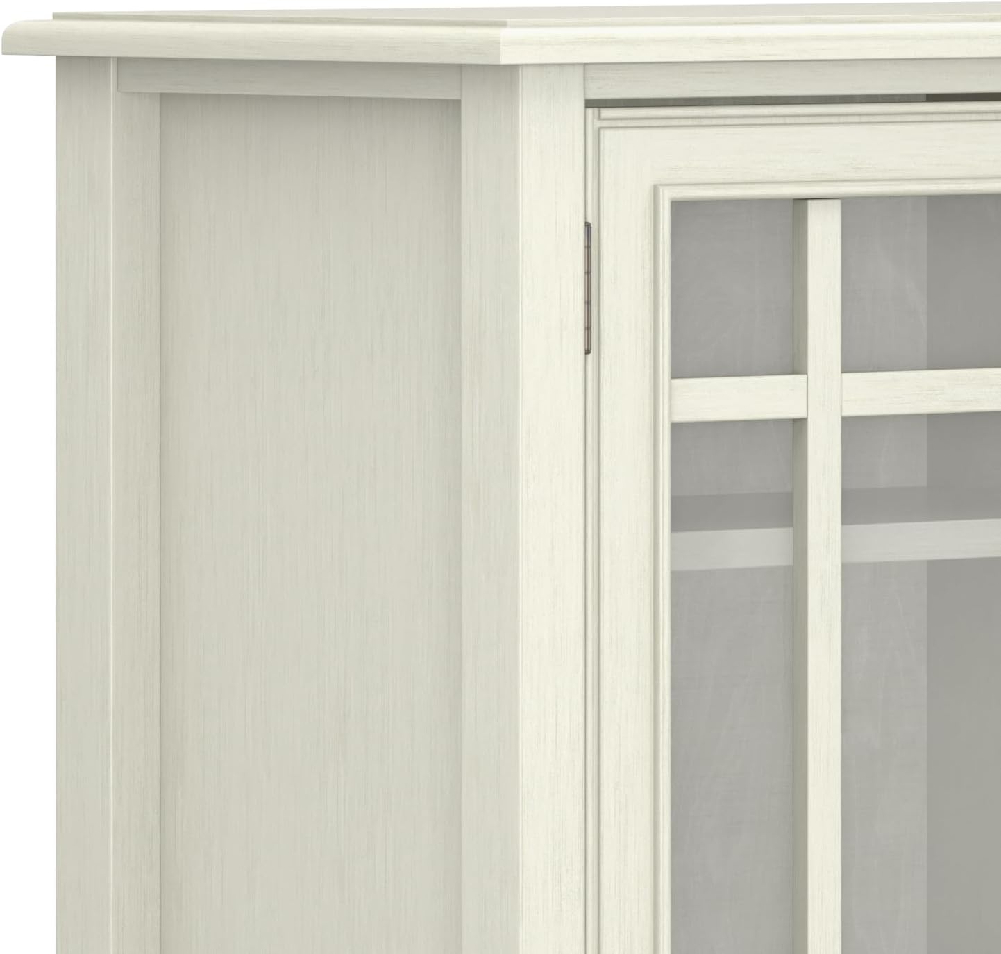 SIMPLIHOME Connaught Storage Cabinet - 46 inch Wide Solid Wood Tall Cabinet in Antique White, Traditional Console for Living Room or Dining Room with Glass Doors, Adjustable Shelves, and Drawers