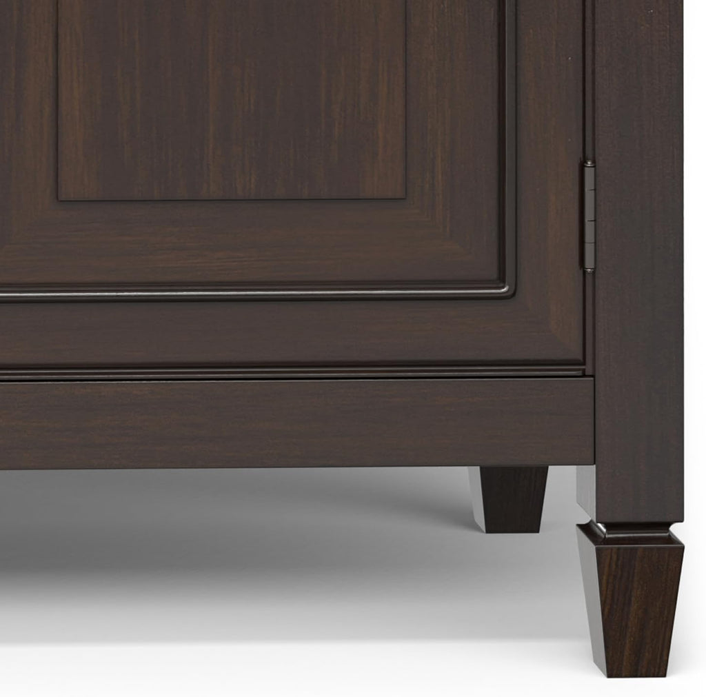 SIMPLIHOME Connaught 51-inch Wide Solid Wood Storage Cabinet in Chestnut Brown for the Entryway, Mudroom, 3 Drawers and Adjustable Shelves, Traditional Style, Space-Saving Design