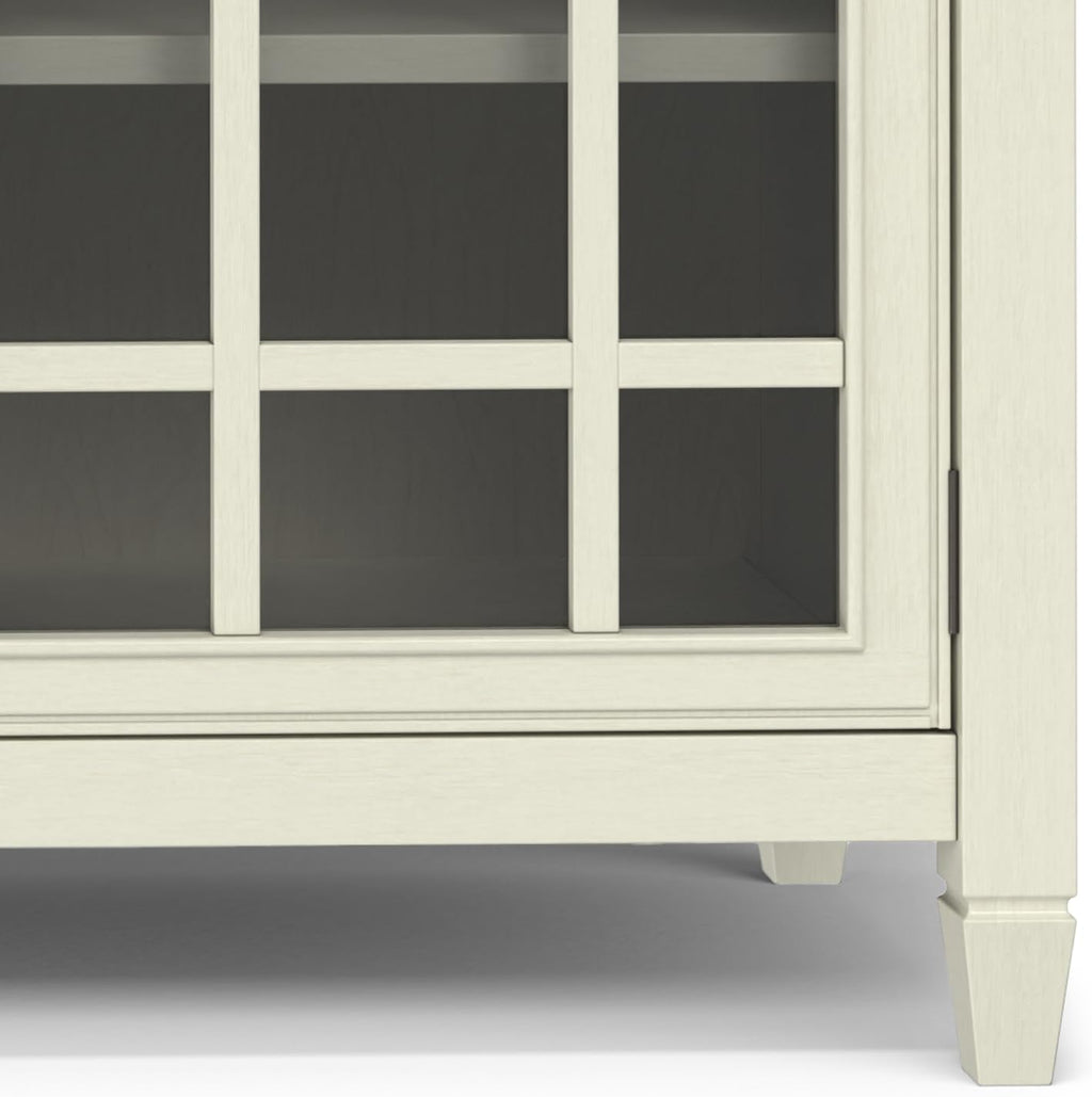SIMPLIHOME Connaught Buffet - 60 inch Wide Solid Wood 3-Door Sideboard Buffet in Antique White, Traditional Storage Cabinet for Dining Room or Kitchen with Adjustable Shelves and Classic Molding