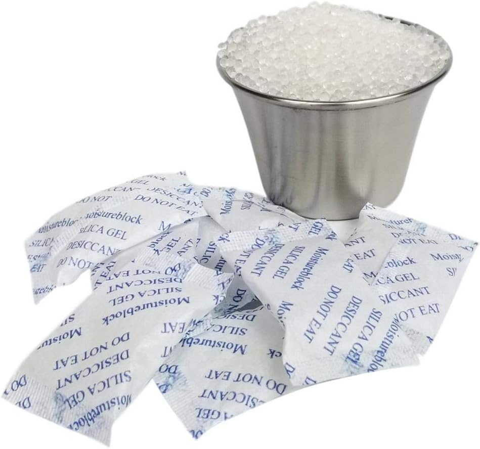 Silica Gel Desiccant 10 Gram - No Shelf-Life - Foil-Packed Moisture Absorbers Silica Bead Dehumidifiers Condensation Moisture Corrosion Rust Prevention for Food Storage Gun Safes Closets (1200)