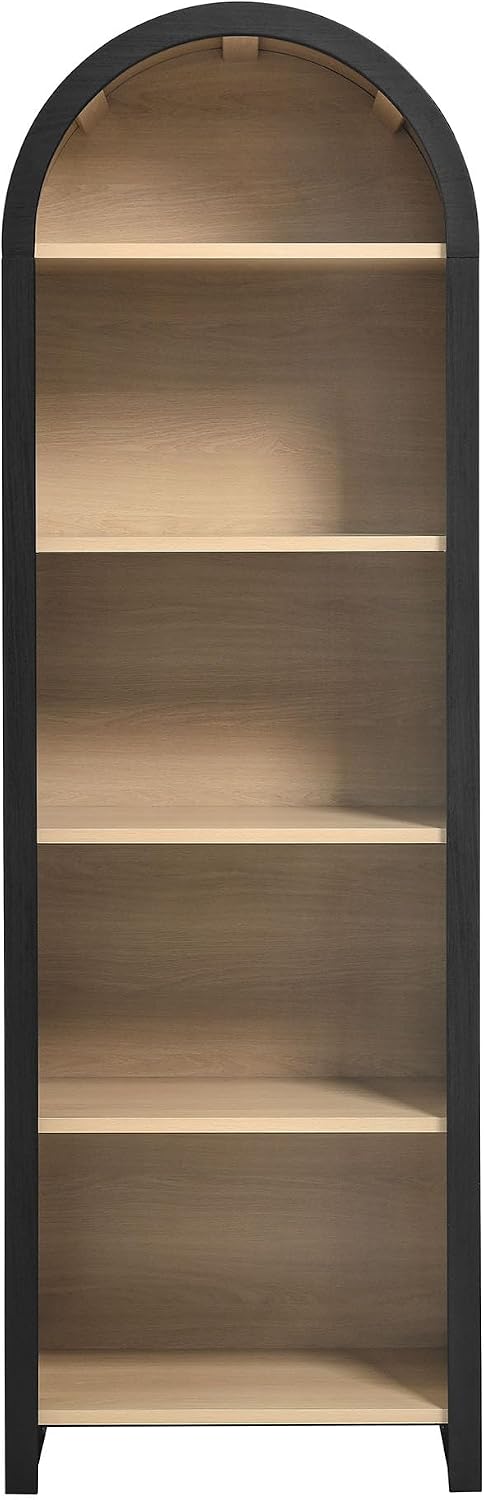 Modway Evie Modern Arched Narrow Bookcase in Black - 71 Inch Open Shelf Display Cabinet - Stylish 5-Tier Bookshelf for Living Room, Dining Room, or Home Office