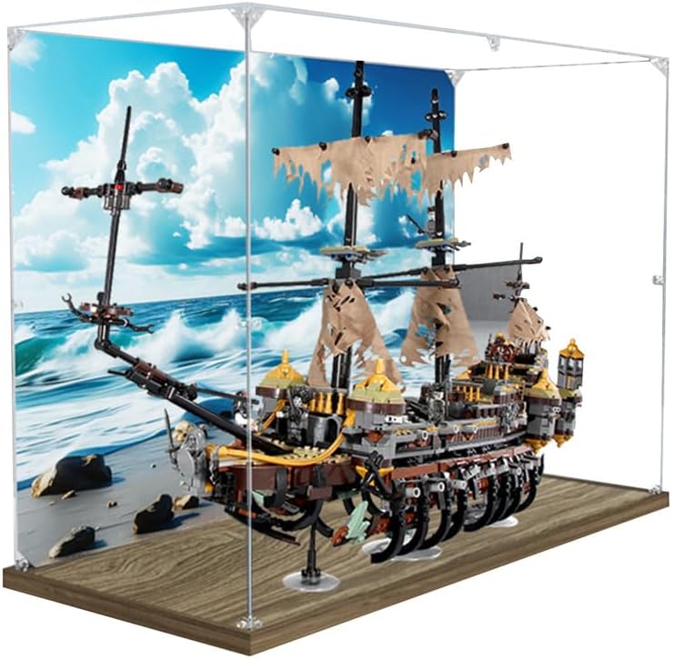 Acrylic Display case Designed for Lego 71042 Silent Mary Pirate Ship Model – Clear Dustproof Cover – 3mm Thick Acrylic Material – 2cm Raised Base – (Bricks Not Included)
