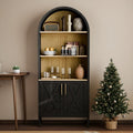Arch Storage Cabinet with Beech-Wooden Door, 60' Cute Arched Display Cabinet, 4 Tier Farmhouse Buffet Cabinets with Storage for Dining Room, Living Room, Home Office or Kitchen (Black)
