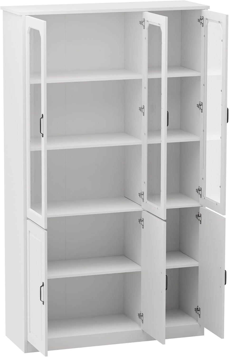 MU 78.7' Tall Kitchen Pantry with 3 Glass Doors, Freestanding China Cabinet with Adjustable Shelves, Large Kitchen Pantry Storage Cabinet Cupboard for Dining Room, Living Room, White (X-Large, 46' W)