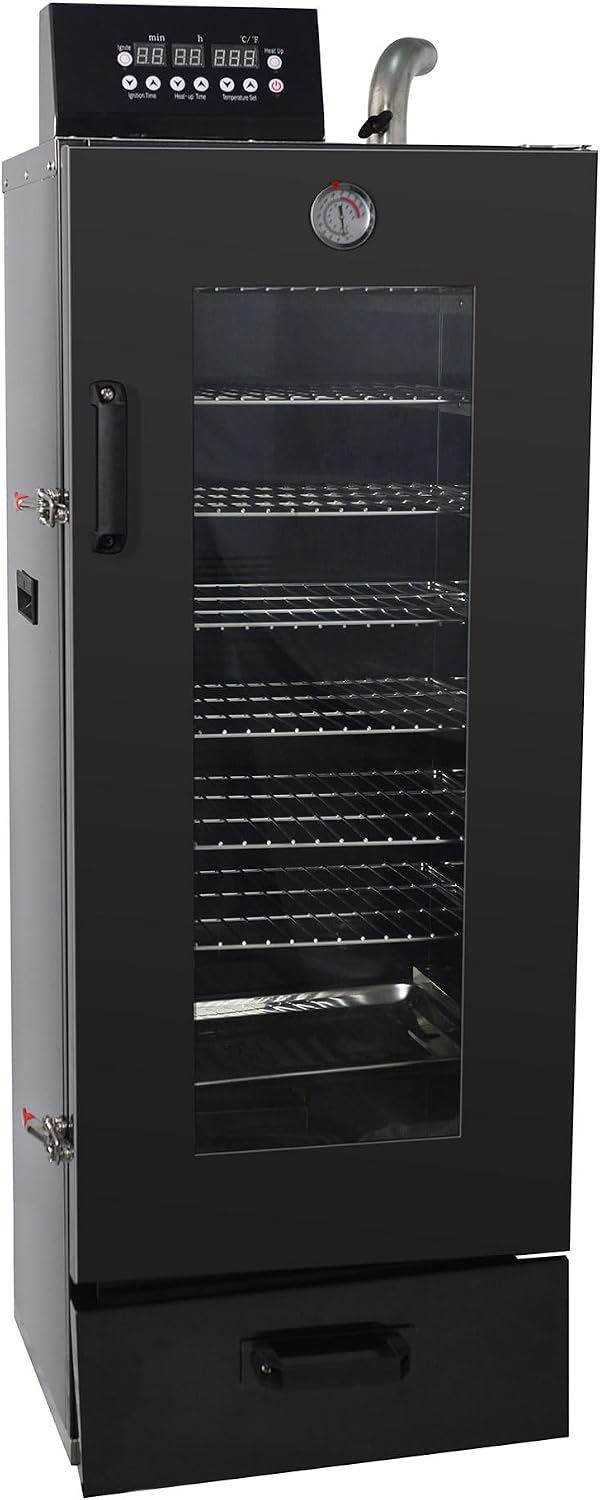 HAKKA Electric Smoker, Commercial Smoke Oven 8 Racks for BBQ Grill Outdoor Visible Glass Door Vertical Black Smoker 2000W for Cooking Pastrami, Sausage, Bacon (DSH-S45D)