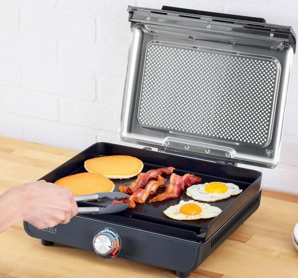 Niinjja Sizzle Indoor Grill, 500°F High Heat Kitchen Grill with Nonstick 14 Inch Plate, Low-Smoke Technology, Edge-to-Edge Heating, Family-Sized Capacity, Countertop Cooking Tool (GR100)