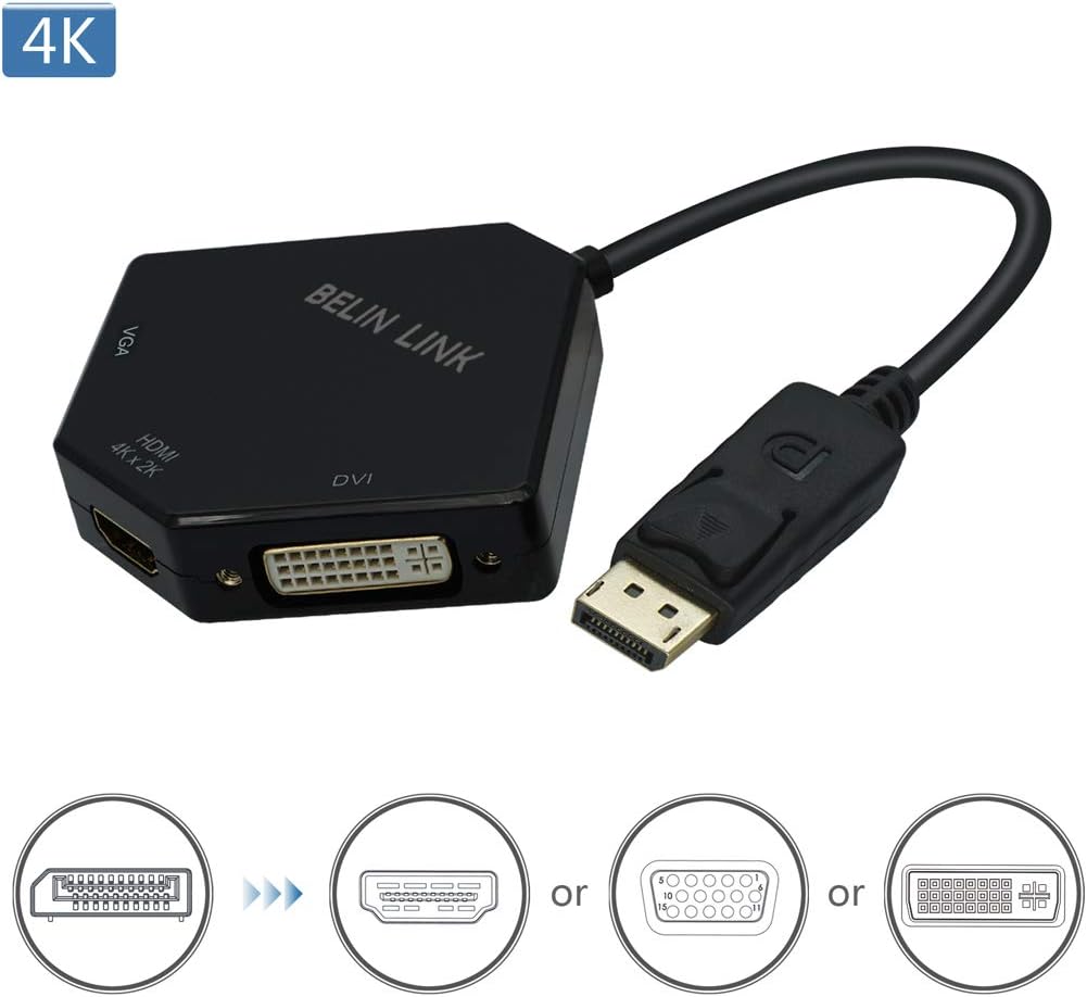 DP to HDMI VGA DVI Adapter Displayport to HDMI 4K Adapter 3 in 1 Display Port to HDMI VGA DVI Converter Male to Female Gold-Plated (Diamond Shaped) (100 Pack Diamond Shaped)