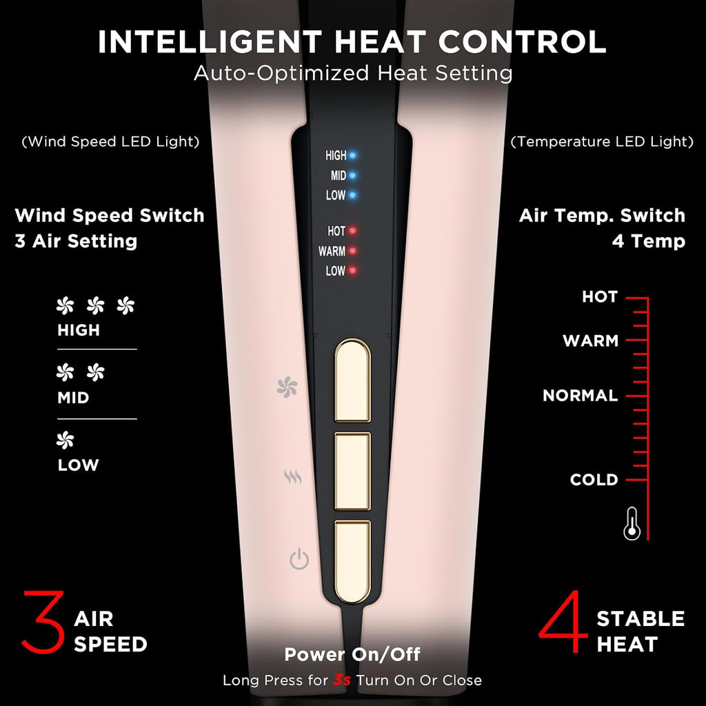 IG INGLAM Air Straight, Style from Wet Hair, 200M Ionic Hair Dryer Straightener for Medium Long Length(14'-30'), Straightener and Dryer 2 in 1, Fast Drying and Straightening in One Step, Pink