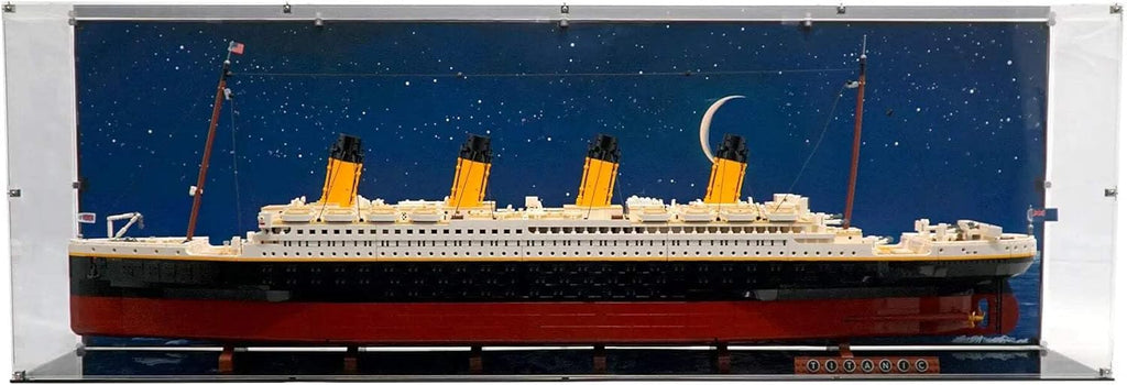 Display Case Compatible with Lego 10294 - Titanic - Acrylic Dustproof Showcase with Pre-Printed Frozen Nightfall (Nighttime) Background - Set Not Included