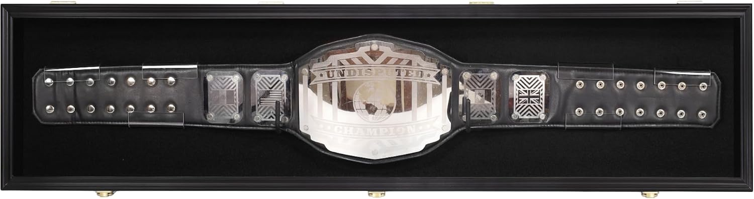 54' Wrestling Championship Title Belt Display Case Boxing Belt Wall Mount Display Case Shotgun Cabinet Belt Buckle Shadow Box W/98% UV Acrylic Door Lockable Black Background Black Frame