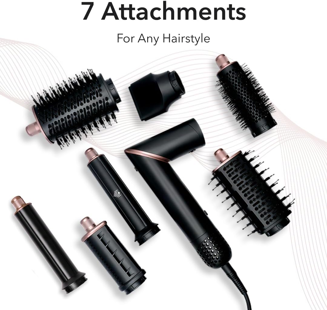 SRILabs StyleWrap Pro 7-in-1 Coanda Air Hair Multi Styler Dryer Brush with Negative Ions, Lighter and Foldable Design, Quiet Brushless Motor, Aviation-Grade Aluminum, Memory Function