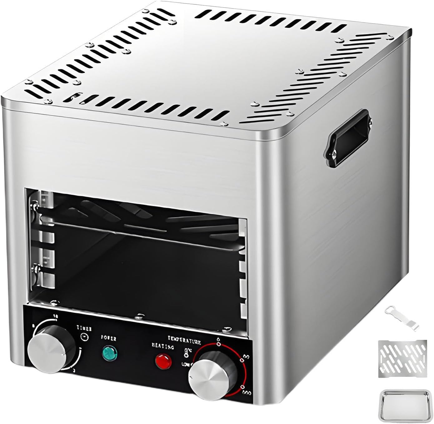1700W Electric Steak Broiler, Stainless Steel Cooker, Smokeless Indoor Grill, 10-Tier Adjustable Rack, Multi-Purpose Countertop Oven for Family BBQ 4GrillingSlots