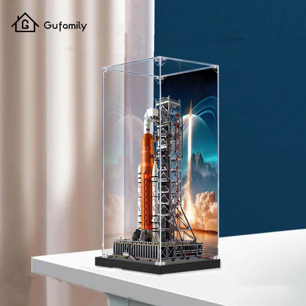 Acrylic Display case Designed for Lego 10341 Artemis Rocket Launch System, Building Block Model, Transparent dust Cover, 3mm Thick Acrylic Plate, 20mm Brushed Base (Toys not Included)