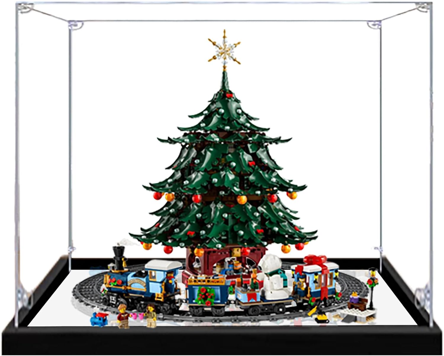 Acrylic Display Case for Lego 41843 Family Christmas Tree+10361 Express Train Building Set– Dustproof Display Box, Display Box Compatible with Lego 41843 10361-Only Display case (3mm Mirror)