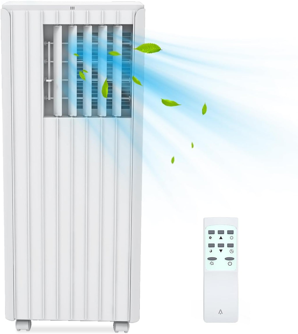 8,000 BTU Portable Air Conditioner with Remote, Dehumidifier, Fan Mode for Rooms Up to 350 Sq. Ft., 3-In-1 AC Unit with Timer & Window Kit, White