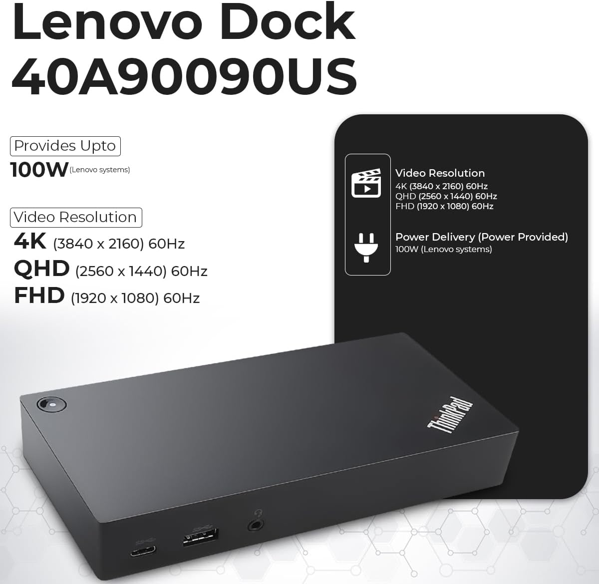 40A90090US Dock Dual Monitor Bundle with 90W AC Adapter + Microfiber Cloth (Renewed)