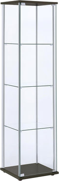 Coaster Home Furnishings - Bellatrix - Glass - 3-Shelf Curio Cabinet with Metal Frame, One Door, and Black Hardware - Living Room - 64-Inch - Cappuccino - 950172