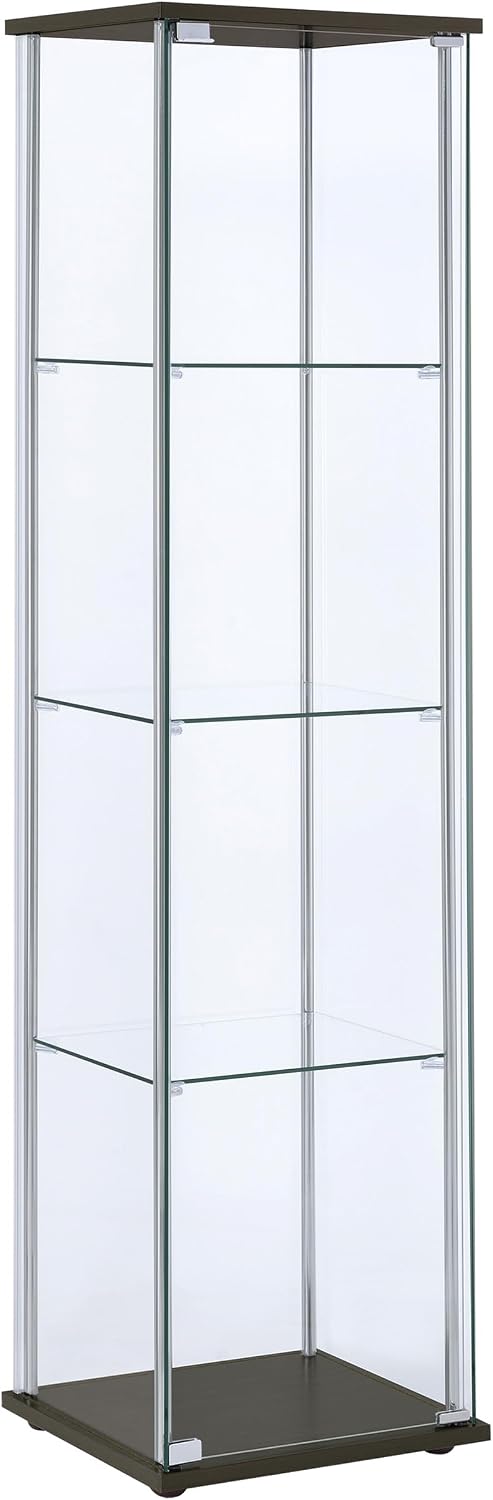 Coaster Home Furnishings - Bellatrix - Glass - 3-Shelf Curio Cabinet with Metal Frame, One Door, and Black Hardware - Living Room - 64-Inch - Cappuccino - 950172