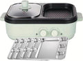 Portable Electric Grill And Hotpot, Non-Stick And Electric Frying Pans With Divider 2-in-1 Barbecue Contact Grills With Temperature Control, Griddle For Food Commercial,Green