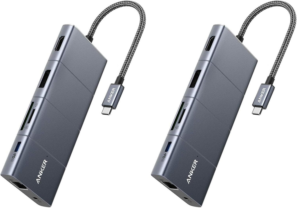 Anker USB C Hub, 11-in-1 Docking Station with 4K@60Hz HDMI and DP, 85W Power Delivery, USB-C&3 USB-A Data Ports, 1 Gbps Ethernet, 3.5mm Audio, microSD and SD Card Reader (Pack of 2)