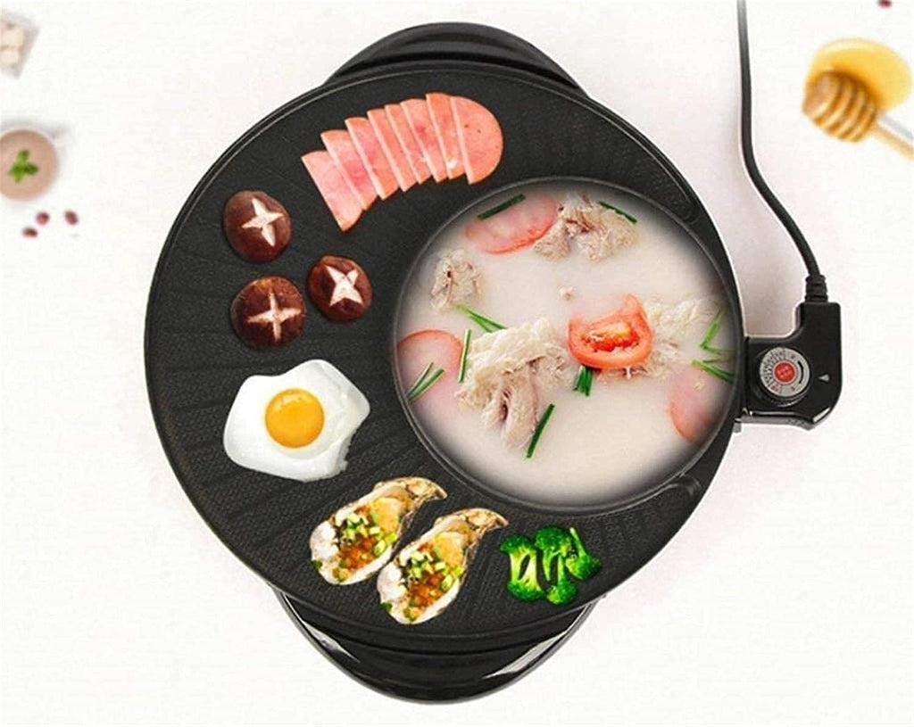 Electric BBQ Grill Indoor Electric Griddle Grill Teppanyaki BBQ Hot Plate Camping, Non Stick, Adjustable Temperature 1350W,Portable Nonstick Griddle