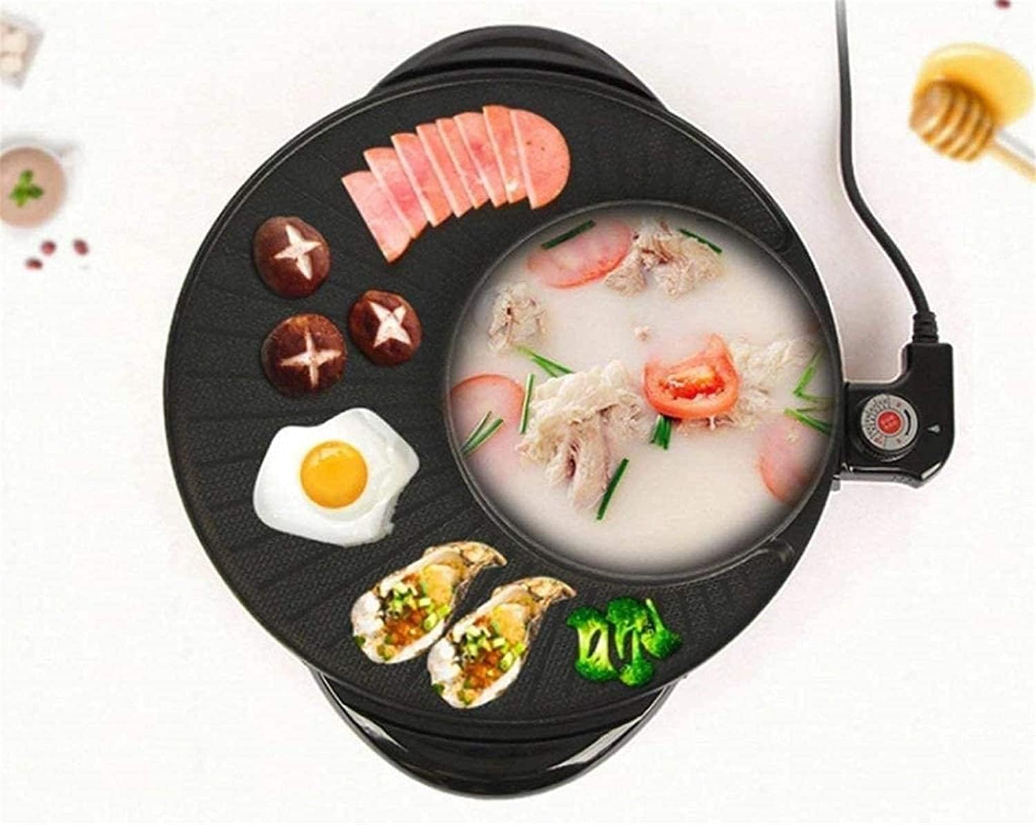 Electric BBQ Grill Indoor Electric Griddle Grill Teppanyaki BBQ Hot Plate Camping, Non Stick, Adjustable Temperature 1350W,Portable Nonstick Griddle