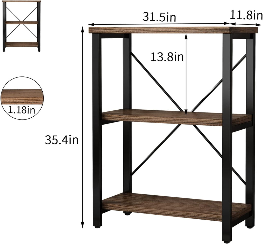 AY-AOYUAN 3 Tier Industrial Solid Wood Bookcases, Open Etagere Bookshelf with Metal Frame, Rustic Wood and Metal Shelving Storage Organizer for Living Room Book Shelves Furniture (AY01-3tier)