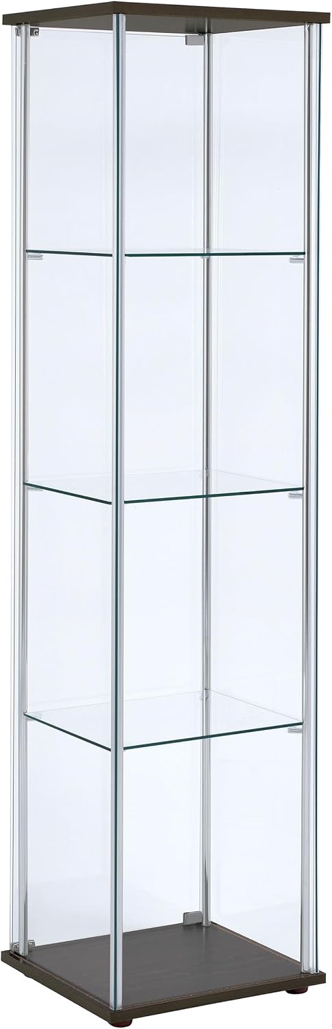Coaster Home Furnishings - Bellatrix - Glass - 3-Shelf Curio Cabinet with Metal Frame, One Door, and Black Hardware - Living Room - 64-Inch - Cappuccino - 950172