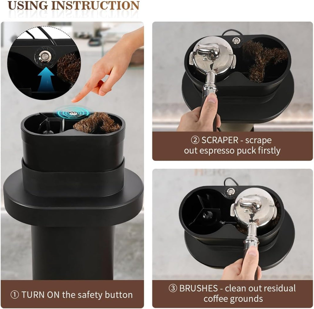 Espresso Portafilter Cleaner Machine Electric - Automatic Portafilters Coffee Puck Sucker Cleaning Brush Machine for Commercial Standing Knock Box Espresso Accessories