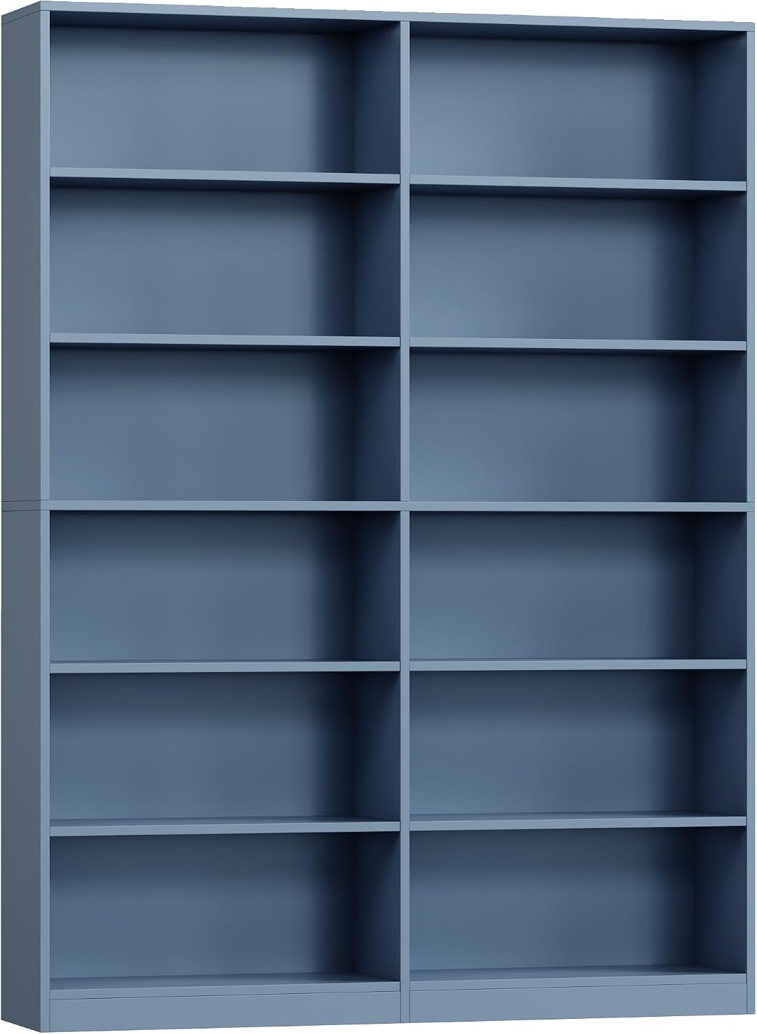 FACBOTALL Bookshelf and Bookcase, 6-Tier Double Wide Bookshelves, Freestanding Display Storage Shelves, Tall Bookcases for Home Decor Bedroom, Living Room, Home Office, Blue