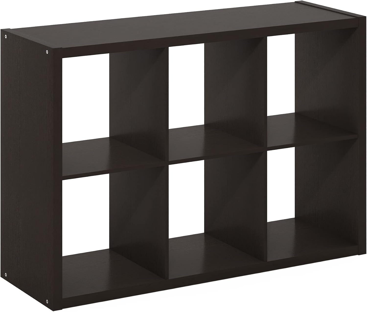 Furinno Cubicle Book Shelf, 6-Cube Bookshelf, Extra Thick Frame Horizontally & Vertically Reversible Bookcase with Open Back, 14.6' x 44' x 30', for Living Room, Bedroom, Home Office, Black Dark Oak