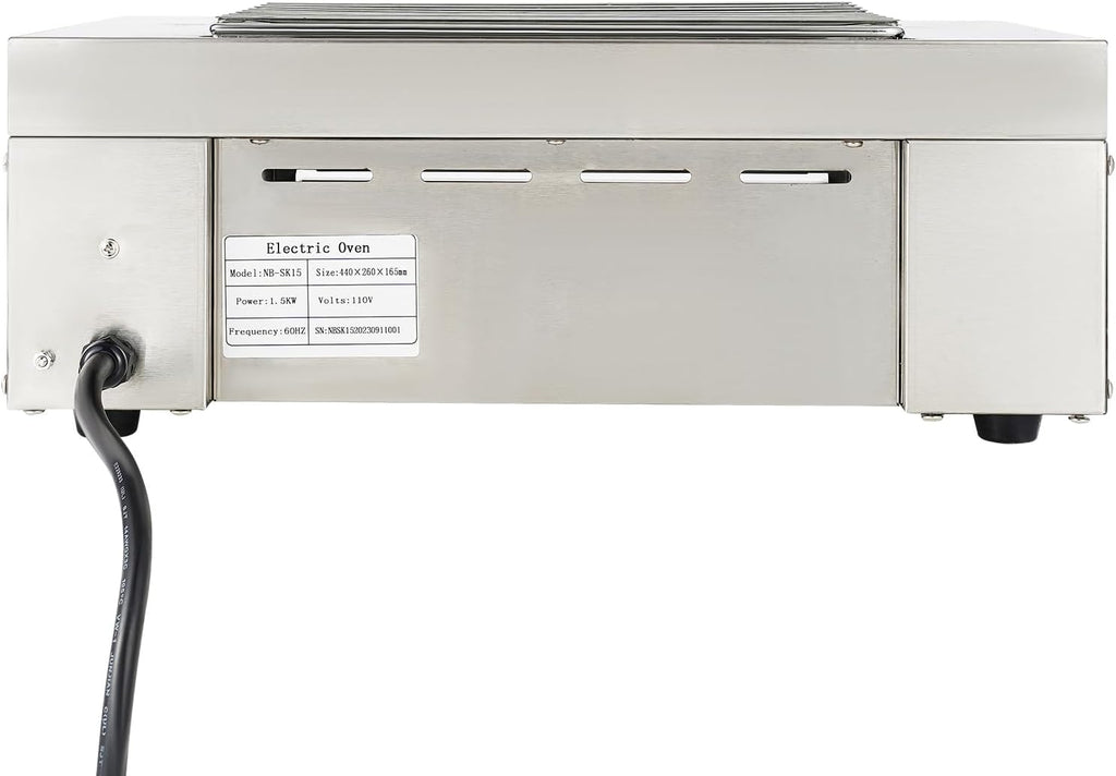 110V 1.5KW Electric Indoor Searing Grill, Stainless Steel Indoor Barbecue Electric Grill Indoor Smokeless Grill Commercial and Family Use Griddle Korean BBQ Grill