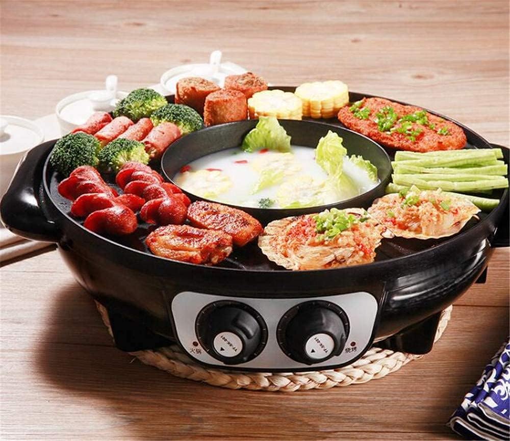 2 in 1 Portable Electric Smokeless Grill And Hot Pot Electric Hot Pot Grill Indoor 1700W Easy Cleaning Dual Temperature Control, Black