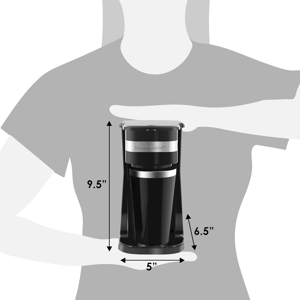 Elite Gourmet EHC111A Personal Single-Serve Compact Coffee Maker Brewer Includes 14Oz. Stainless Steel Interior Thermal Travel Mug,Compatible with Coffee Grounds,Reusable Filter,Black,(Pack of 6)