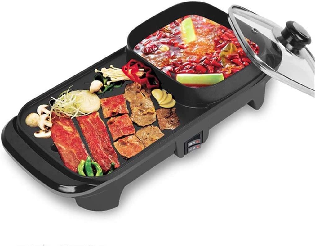 YYDS Hot Pot 2in1 Hot Pot and Electric Grill Indoor Baking Flat Pan Double-Flavor Hotpot Smokeless Grill Barbecue Non-Stick Electric Grill (Color : Black)