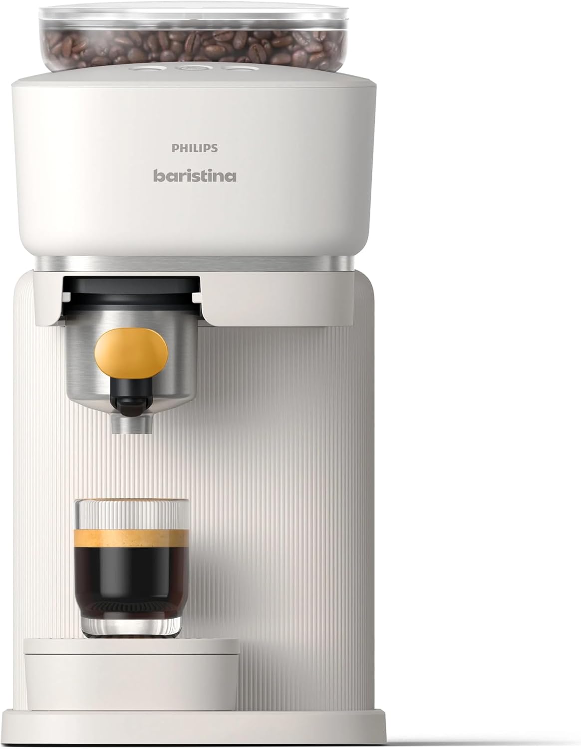 Philips Baristina Espresso Machine, Grind, Tamp & Brew Coffee Beans in One Swipe, Compact, 16 Bar Pump Pressure, Automatic Grinder, White with Mango Portafilter (BAR310/50)