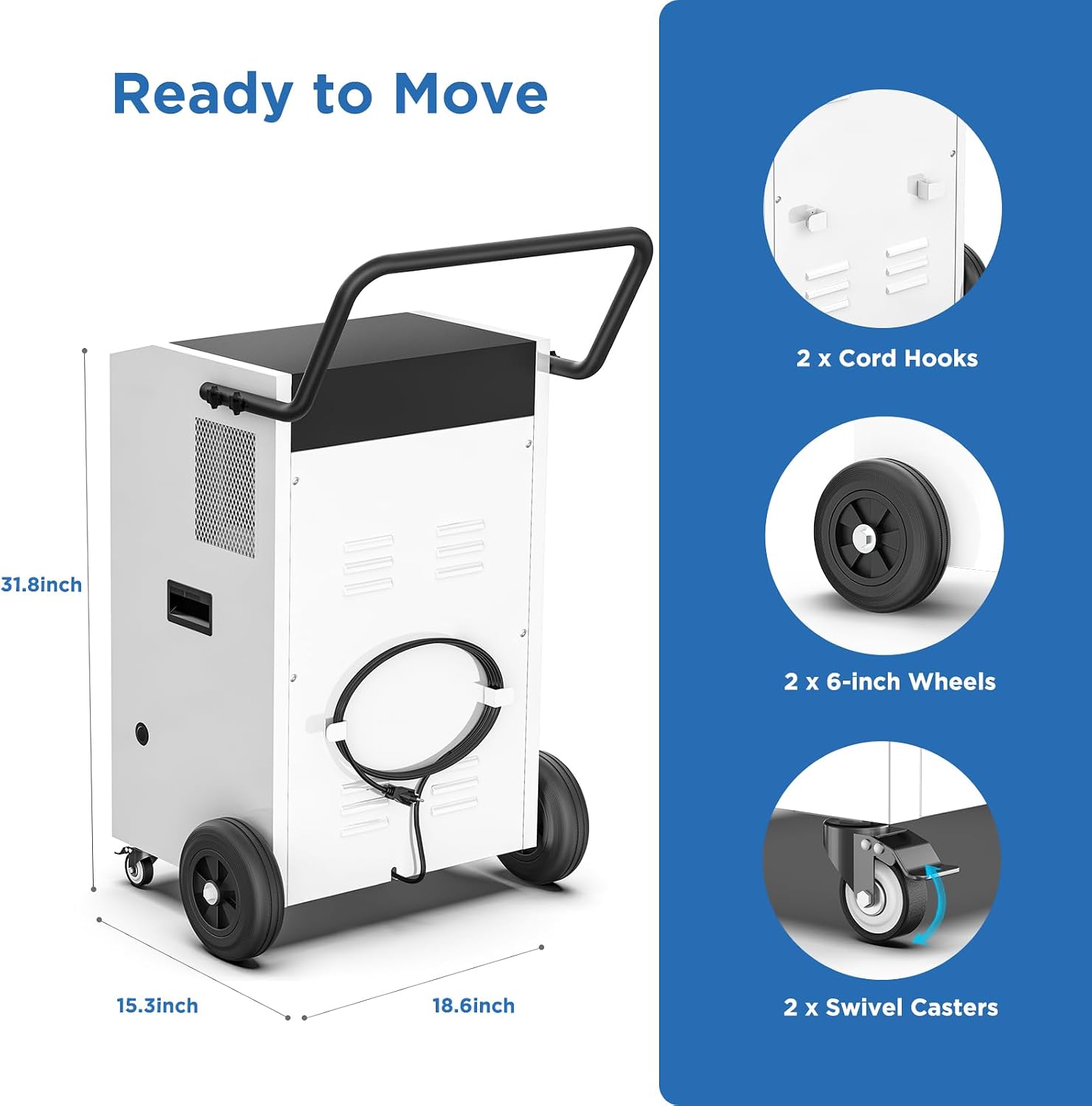 240 Pints Commercial Dehumidifier with Pump and Drain Hose for Basements and Large Spaces up to 8,500 Sq Ft, 5-Year Warranty