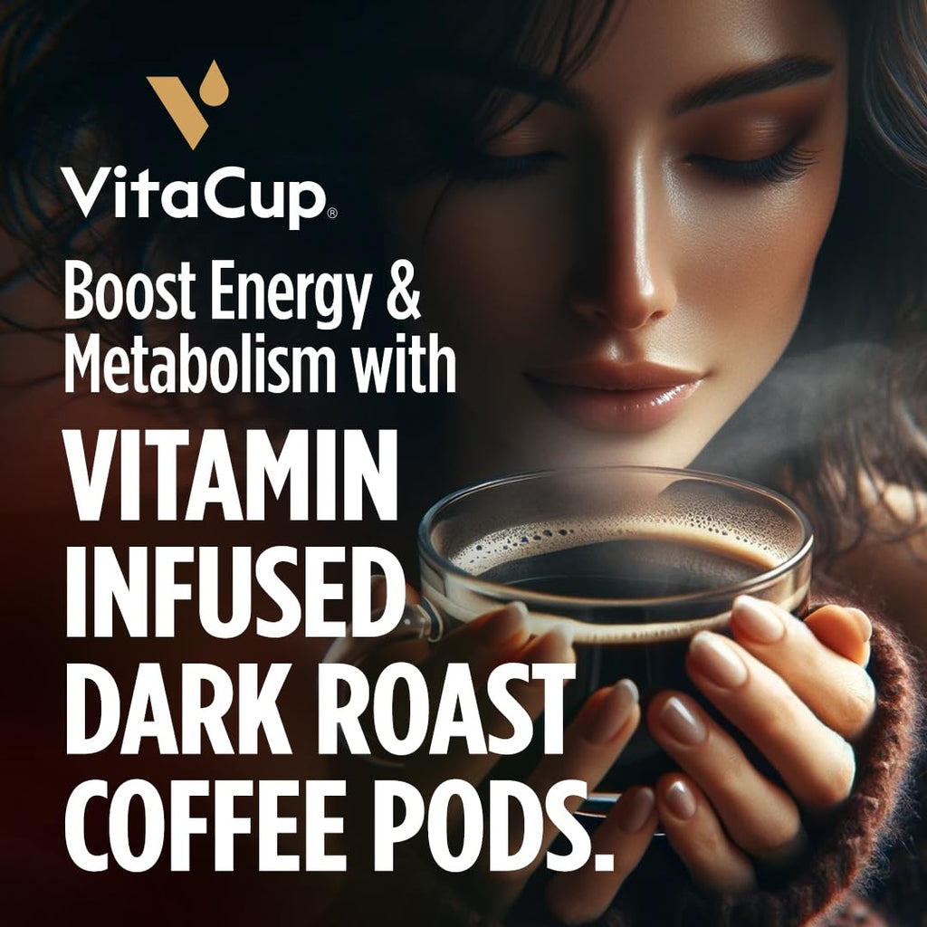 VitaCup Energy Dark Roast Coffee Pods, Boost Focus & Metabolism, Antioxidants, B Vitamins, Bold & Smooth,100% Arabica Coffee, Single Serve Pod Compatible with Keurig K-Cup Brewers,64 Ct