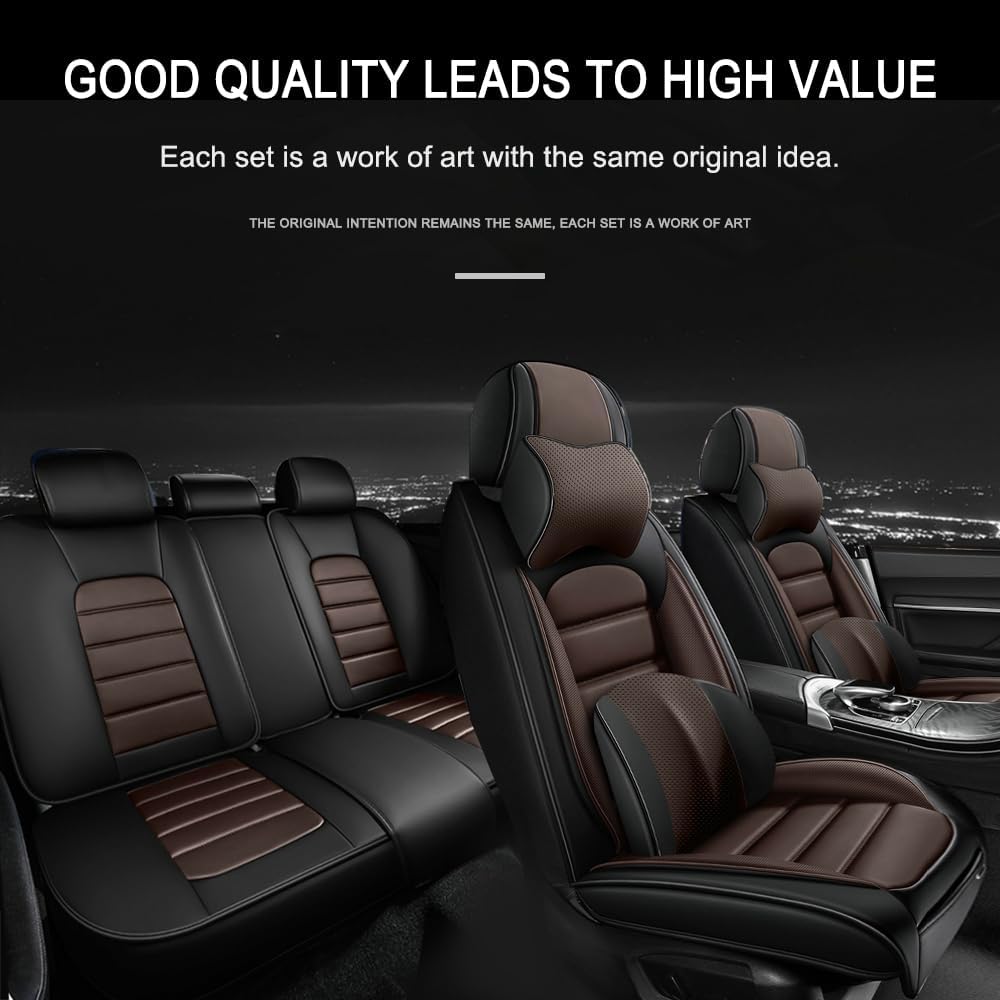 5 Seat Covers for Volvo XC90 2006-2024 Leather Car Seat Covers Waterproof Soft Car Seat Protectors Comfort Premium Automotive Seat Covers with Airbag（Luxury,Black+Coffee）