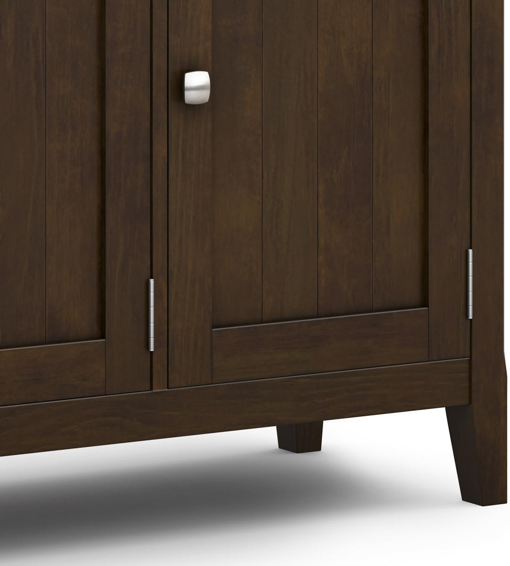 SIMPLIHOME Acadian Storage Cabinet - 51 inch Wide Solid Wood Entryway Storage Cabinet in Brunette Brown, Transitional Cabinet for Hallway or Living Room with 3 Drawers and Adjustable Shelves