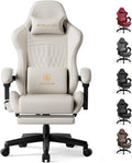 GTPLAYER ACE-PRO Music Gaming Chairs – Built-in Speakers, App Support & Bluetooth Control, Computer Game Chairs with Footrest for Adults, Ergonomic Reclining Silla, Linkage Armrest, Cream