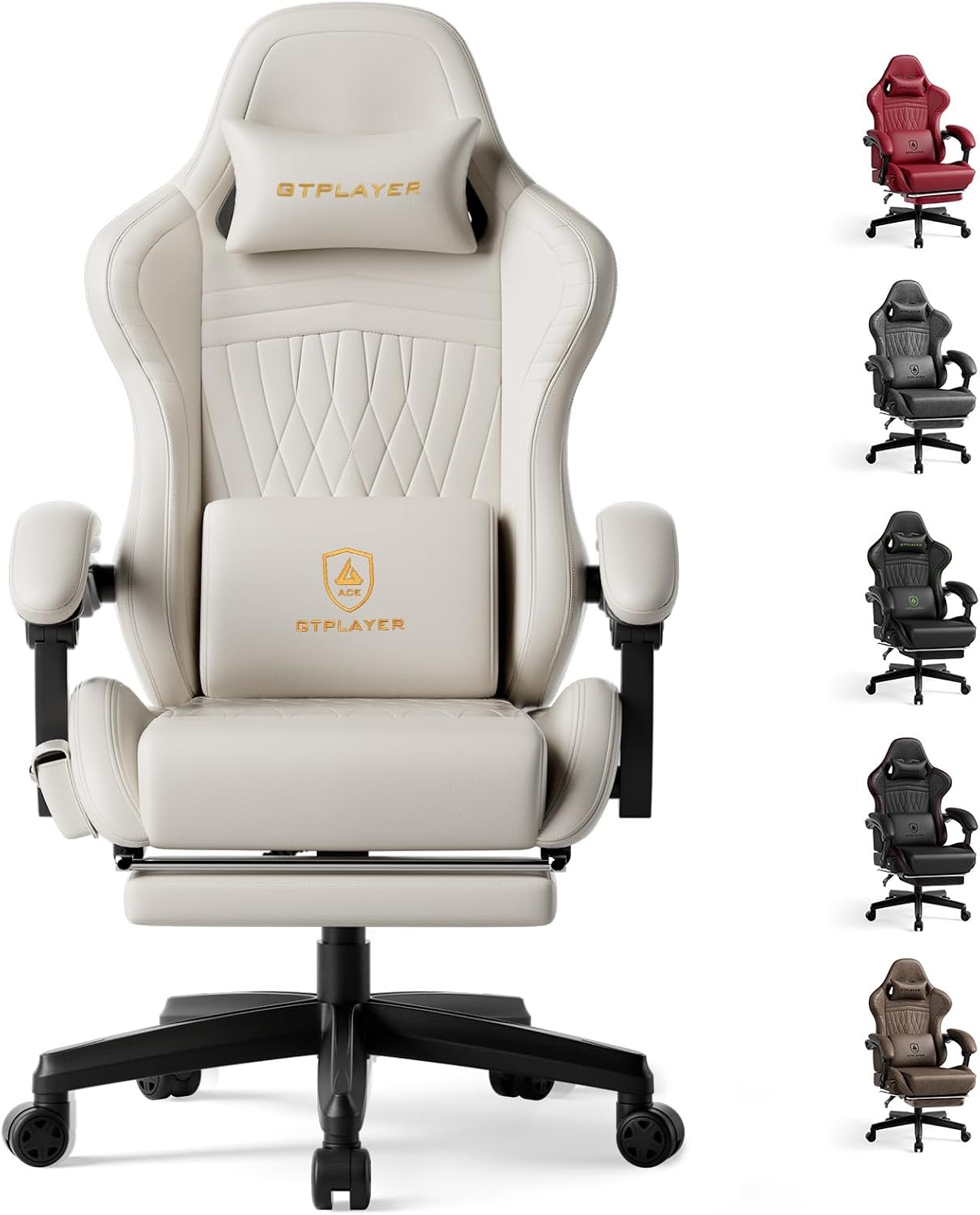 GTPLAYER ACE-PRO Music Gaming Chairs – Built-in Speakers, App Support & Bluetooth Control, Computer Game Chairs with Footrest for Adults, Ergonomic Reclining Silla, Linkage Armrest, Cream