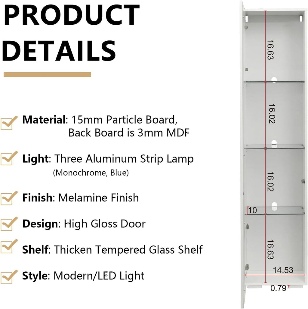 67' LED Display Cabinet with 4 Glass Shelves & 1 Door, Modern Curio Cabinet Collection Display Case Storage Cabinet, High Gloss Floor Standing Bookshelf for Living Room Bedroom Office (White)