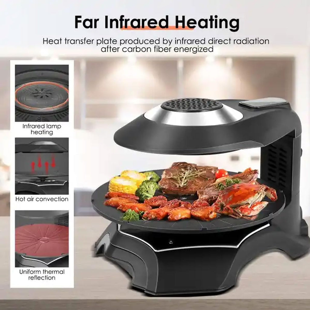 2024 New Electric Smokeless Grill Indoor, 1400W Infrared Korean Electric Griddle, 360° Auto-Rotate, Temperature Control, Timing Function, Removable Grill Pan for Home, Party, Camping