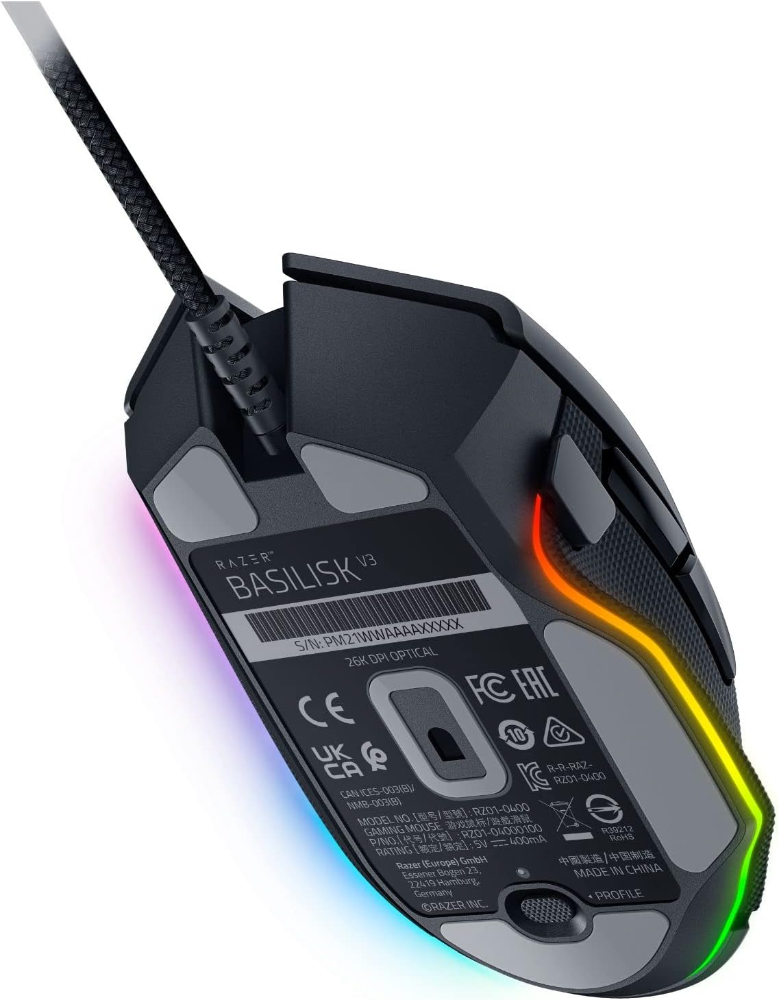Razer Basilisk V3 Customizable Ergonomic Gaming Mouse: Fastest Gaming Mouse Switch-Chroma RGB Lighting-26K DPI Optical Sensor-11 Programmable Buttons-HyperScroll Tilt Wheel-Classic Black,(Pack of 10)