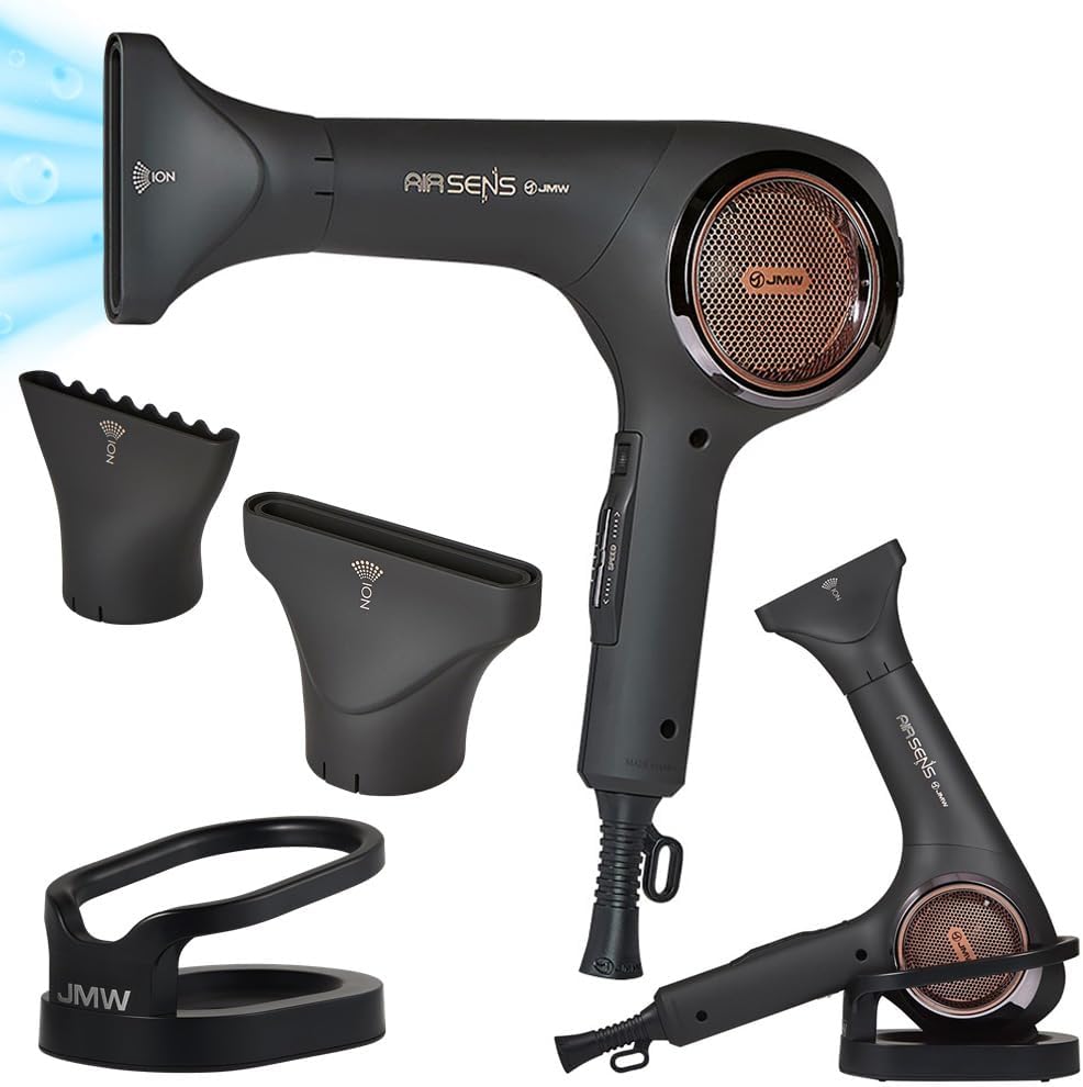 JMW Korean Professional Salon Hair Dryer AIR Sense I 15 Winds-3 Heat X 5 Speed Mix, 2 Nozzles & Dryer Stand, Upgrade BLDC Motor, 100% Cool Shot, Smart Memory, Fast Drying, Quiet and Long-Lasting
