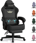 GTPLAYER Gaming Chair with Pocket Spring Cushion, Big and Tall Gamings Chairs 350LBS High Back Computer Chair with Footrest for Adults Lumbar Support Swivel Game Chair for Office,Leather Black-Massage